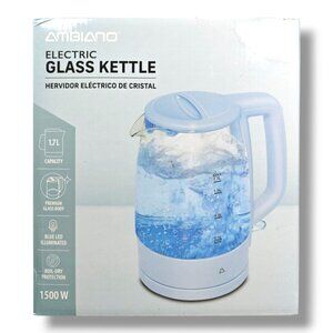 Ambiano Electric Glass Kettle 1.7L Capacity Premium Glass Body Blue LED Blue